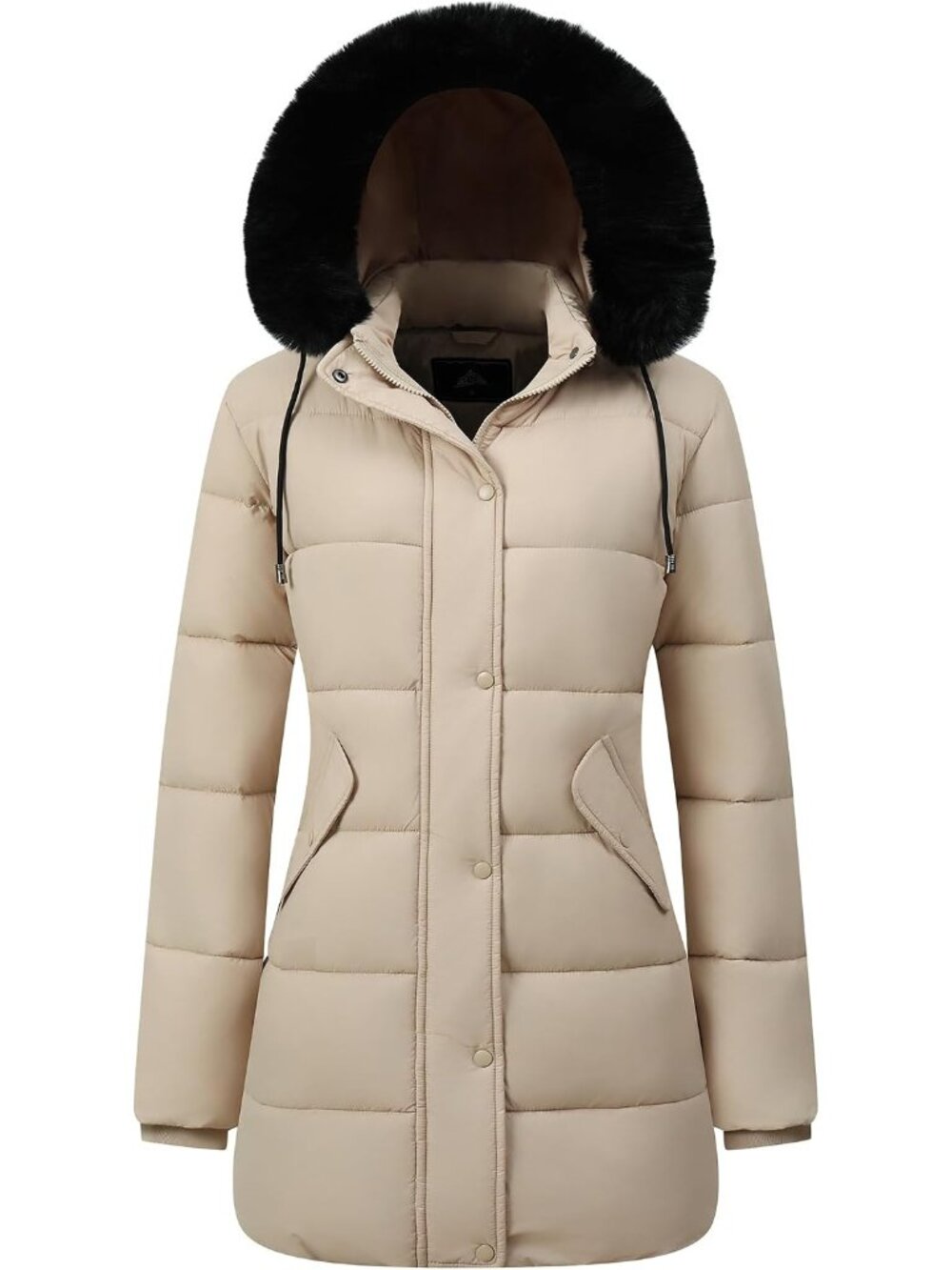 〽️Khaki Women's Long Puffer Jacket Warm Waterproof Snow Coat Faux Fur Hood
